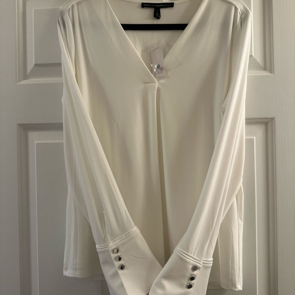 White House Black Market White V-Neck Women's Top